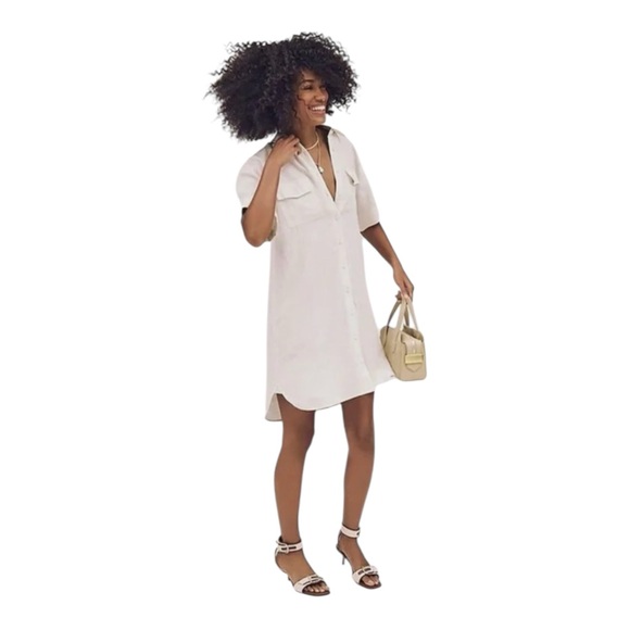 J Crew Light Beige Linen Short Sleeve Collared Utility Shirt Dress Women Sz  XS - joarbit.com